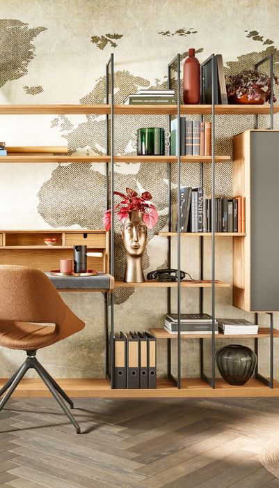 Lina Wohnkombination Li 13 Asteiche Gebürstet, Barrique Geölt, Glas Schwarzgrau